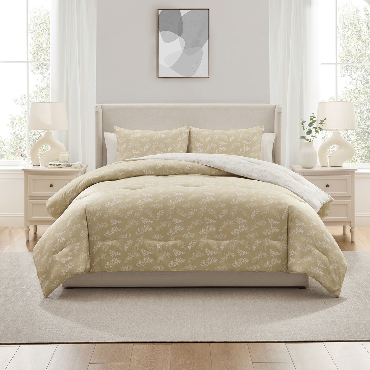 CraftBud 3PC Reversible Botanical Printed Comforter Bedding Set